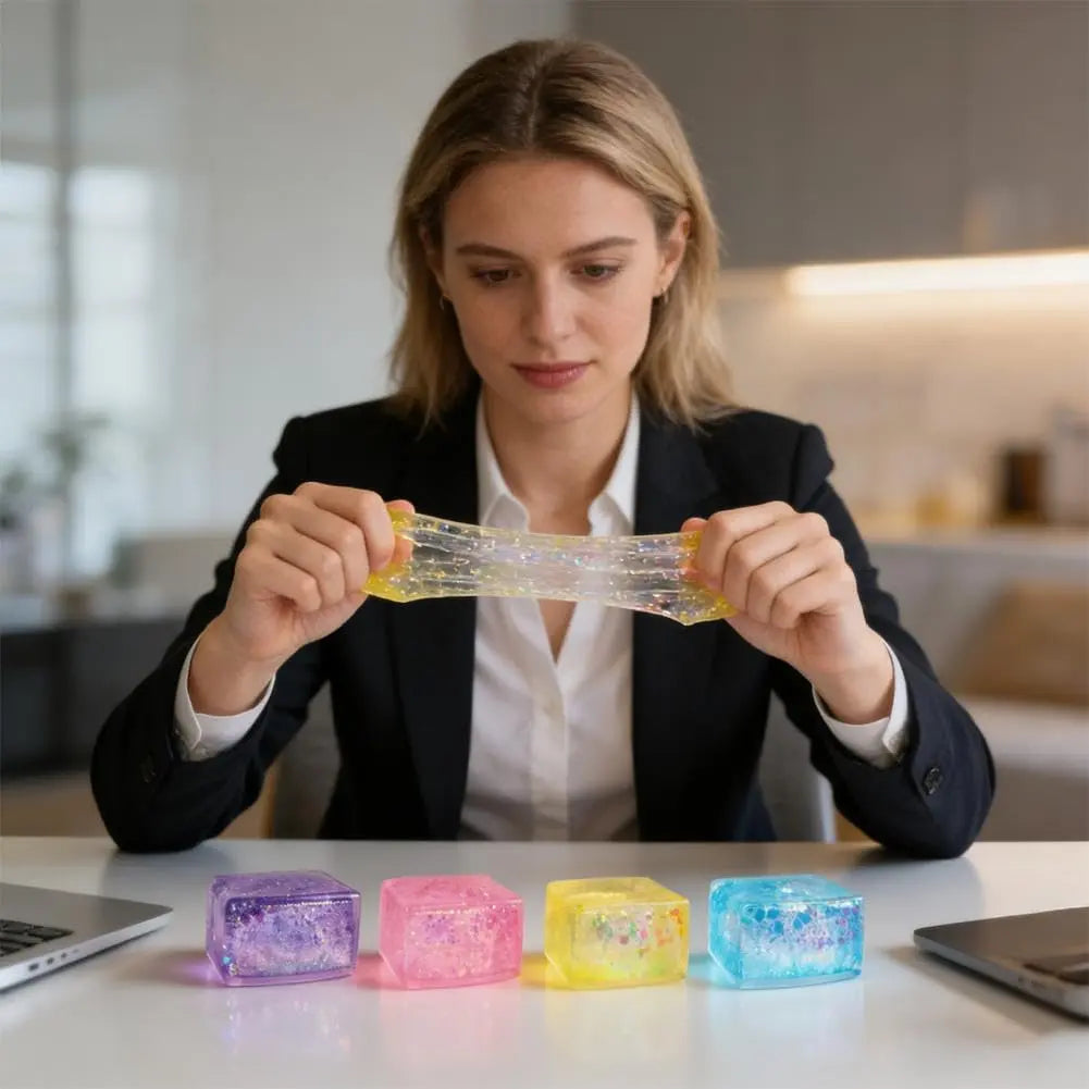 Colorful Glitter Ice Cube Sensory Fidget Toys for Stress Relief - Ideal for Adults and Kids, Perfect for Gifts, Parties, and Easter Baskets