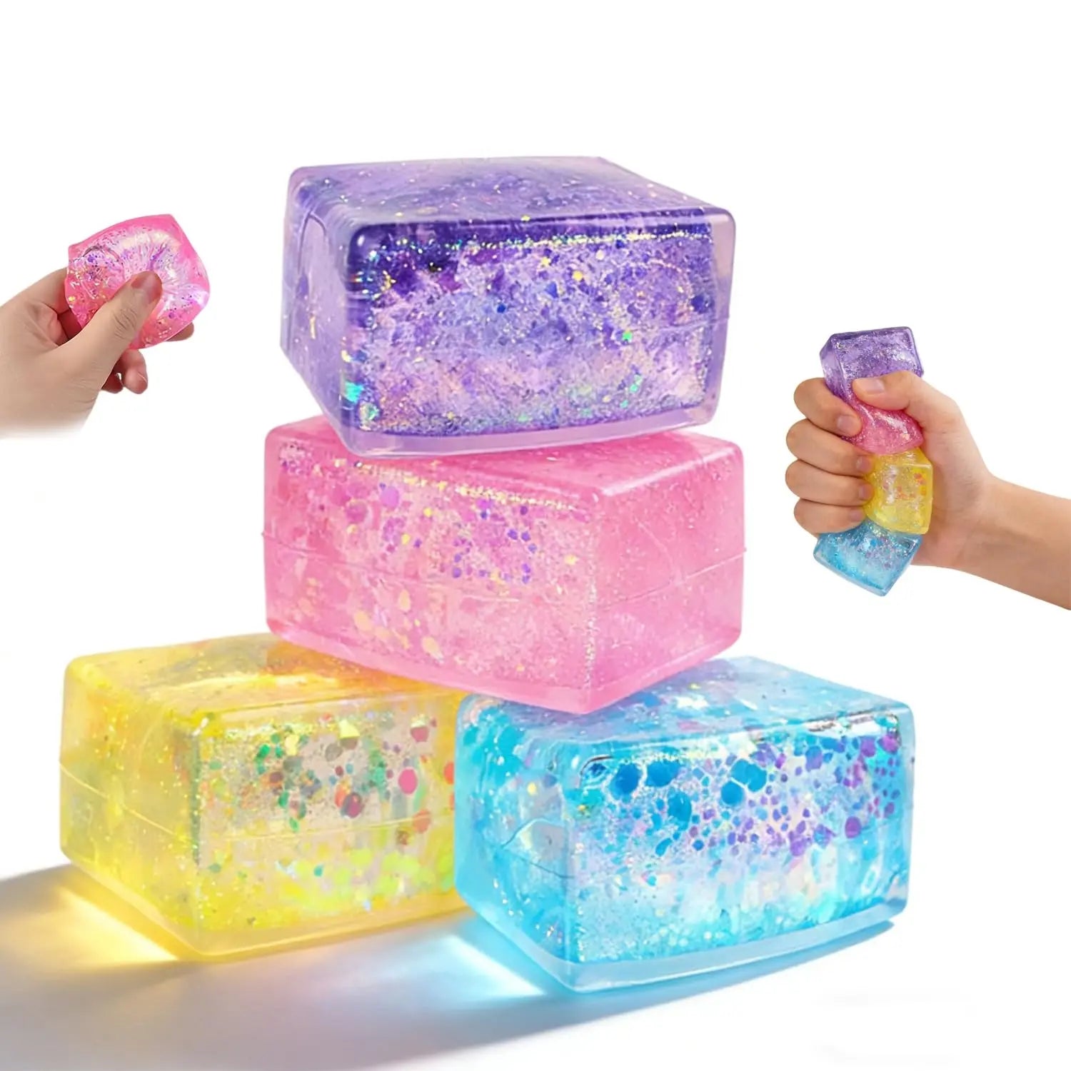 Colorful Glitter Ice Cube Sensory Fidget Toys for Stress Relief - Ideal for Adults and Kids, Perfect for Gifts, Parties, and Easter Baskets