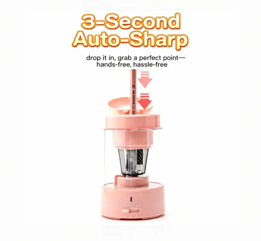 COMIX Fully Automatic Electric Pencil Sharpener Rechargeable, Hands-Free in & Out, Fits 6-8Mm Pencils, 3 Sharpness Settings, Kid-Safe, Perfect for Classroom, Office & Gifts