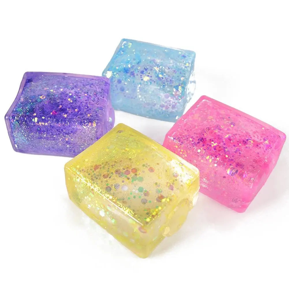 Colorful Glitter Ice Cube Sensory Fidget Toys for Stress Relief - Ideal for Adults and Kids, Perfect for Gifts, Parties, and Easter Baskets