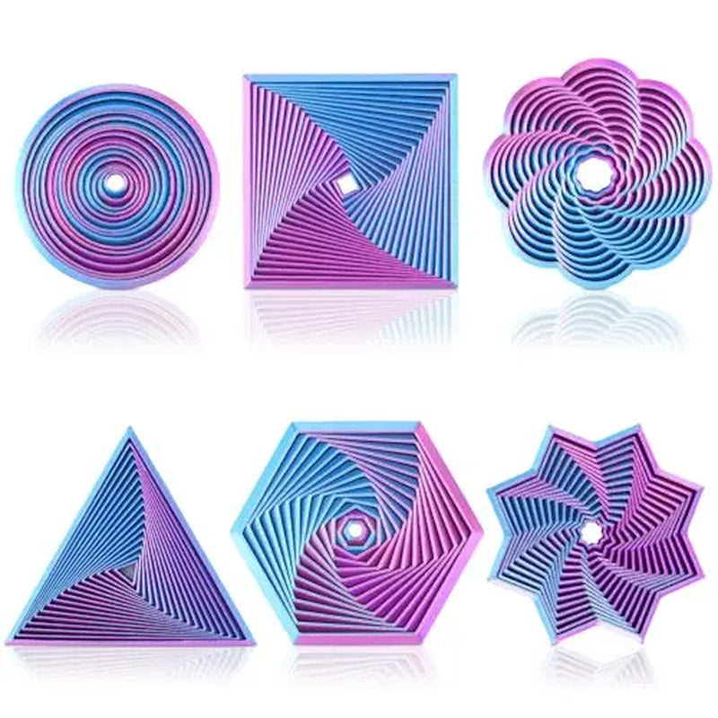 6 Pcs Colorful Geometric Vortex 3D Printed Fidgets Colorful Whirling Spiral Meditation Tool Creative Stress Relief Sensory Tool for Boy Girl End of School Year Gifts for Students Summer Party Favors Birthday Gift Classroom Gifts Rewards Pinata Filler