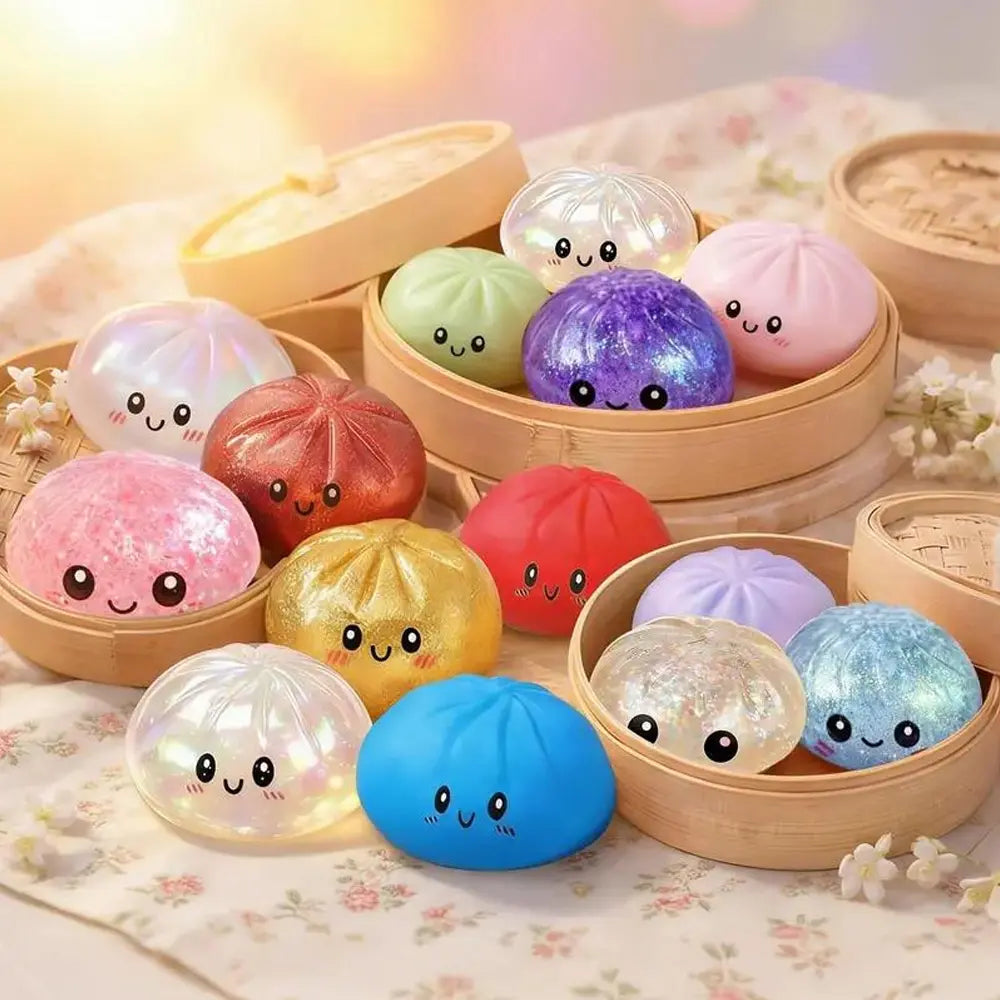 Glitter Dumpling Squishy with Box, Soft Sensory Squeeze Toy for Stress Relief, Mystery Glitter Dumplings, Decompression Dough, Not Blind Box, You Can Choose Your Favorite Color Freely