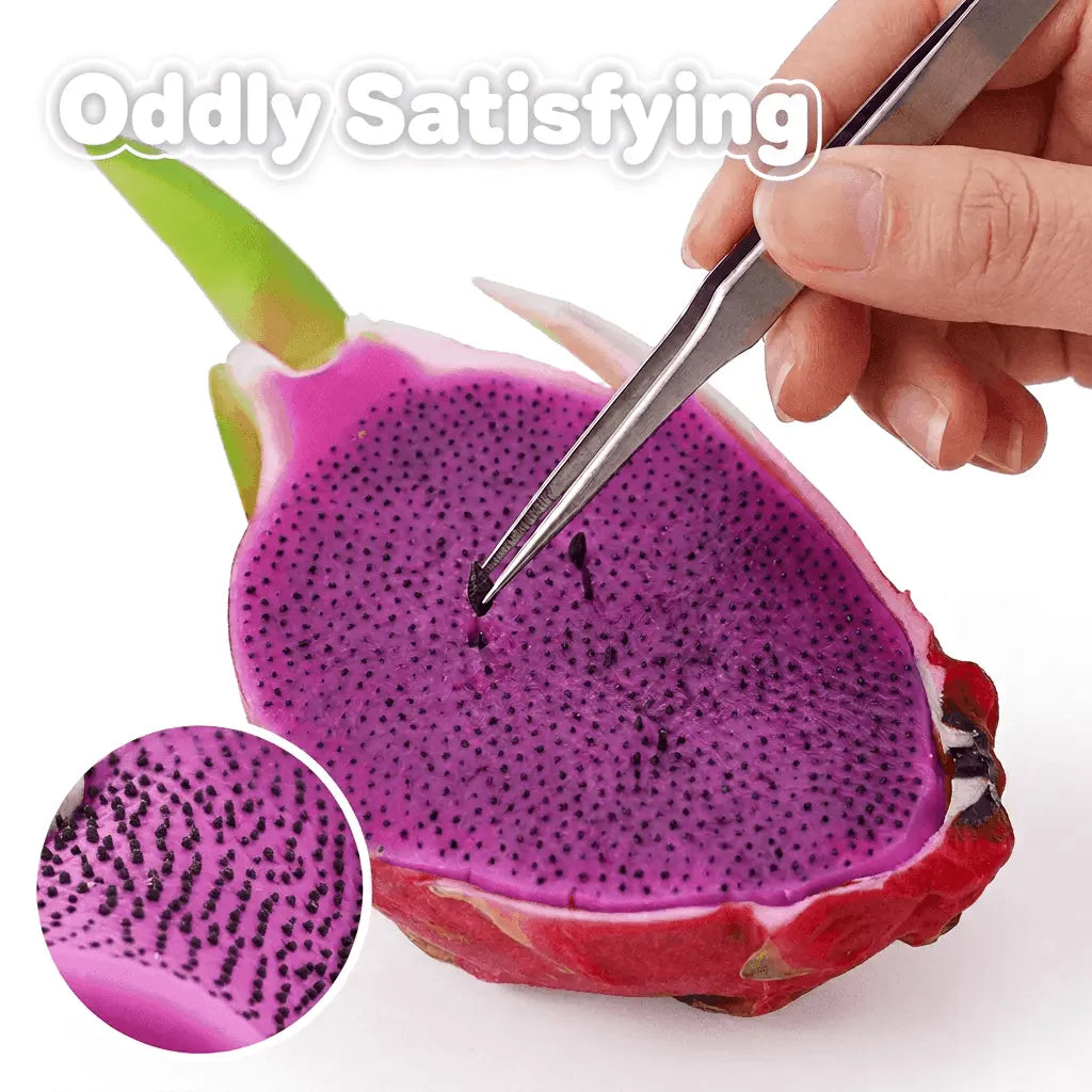 Dragon Fruit Slime Picking Toy - Fruit Shaped Sensory Toys for Adults, Stress Relief Fidget Toy with Tweezers Accessory, Fun Squeeze Game for Kids & Teens