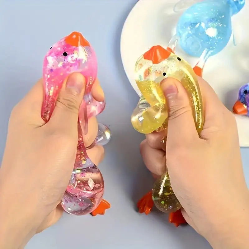 Glitter Transparent Duck Shape Squishies, Stretchy Glitter Soft Silicone Stress Relief Fidget Toy, Cute Desk Decor & Daily Decompression Gift