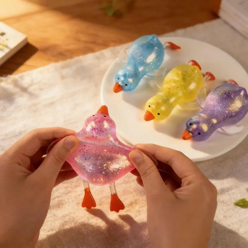 Glitter Transparent Duck Shape Squishies, Stretchy Glitter Soft Silicone Stress Relief Fidget Toy, Cute Desk Decor & Daily Decompression Gift