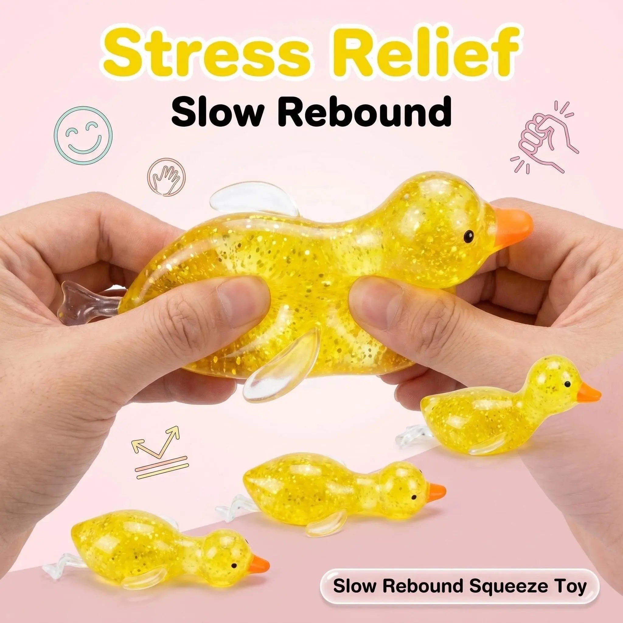 Glitter Transparent Duck Shape Squishies, Stretchy Glitter Soft Silicone Stress Relief Fidget Toy, Cute Desk Decor & Daily Decompression Gift