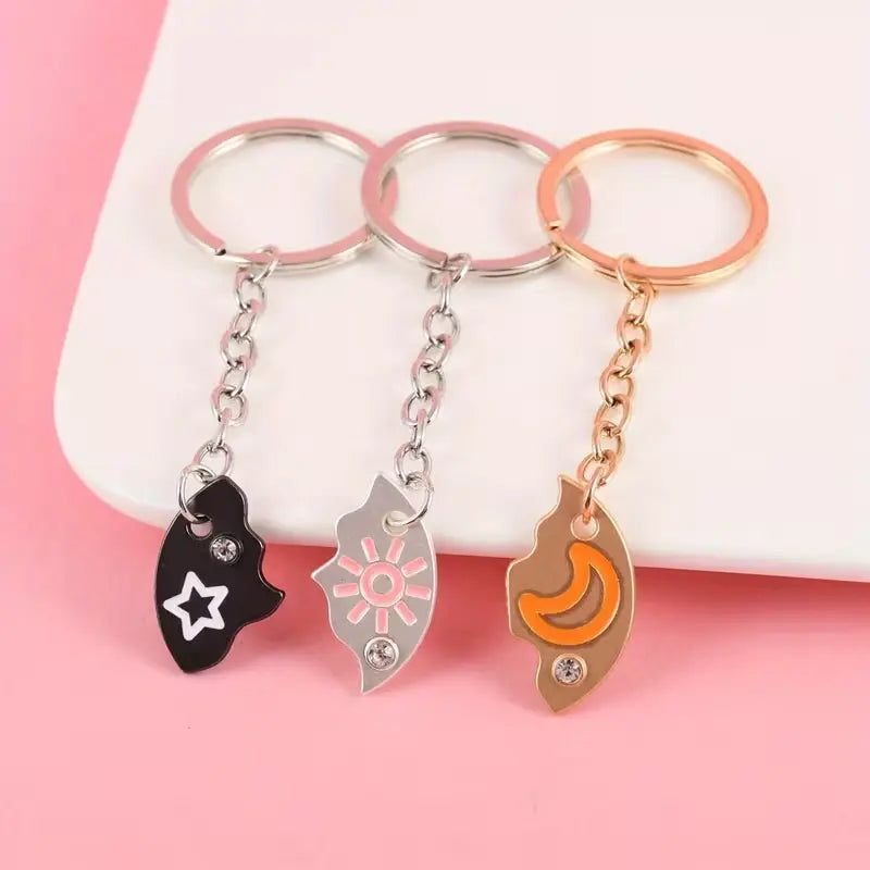 Sun Moon Star Magnetic Best Friend Keychain Set for 3 – Matching Friendship Keychains Puzzle Pendant Gift for Besties Family Mother'S Day