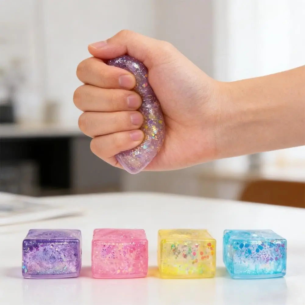 Colorful Glitter Ice Cube Sensory Fidget Toys for Stress Relief - Ideal for Adults and Kids, Perfect for Gifts, Parties, and Easter Baskets